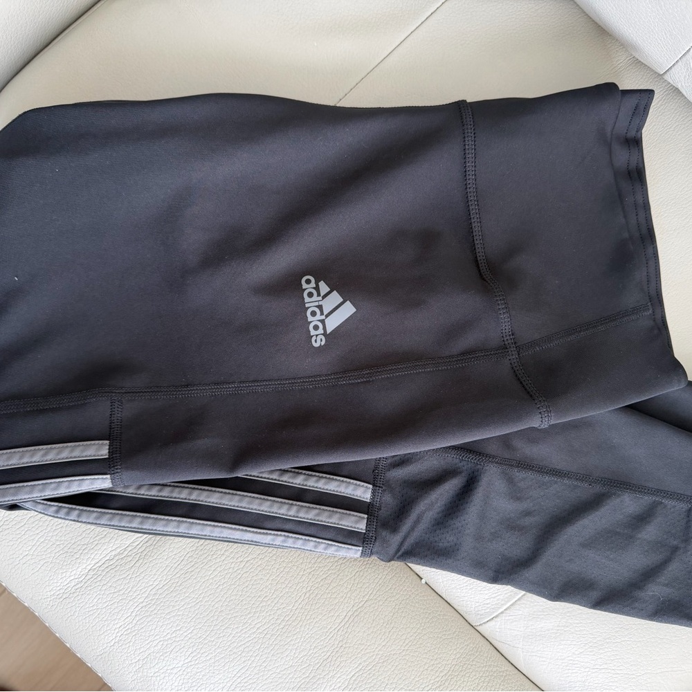 Adidas Women’s Black Leggings with Gray Stripes